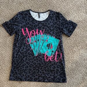 Crazy Train Leopard Print Tee with Pink and Teal